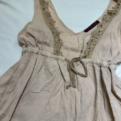 Lace Trim Tie-Waist Tank Top