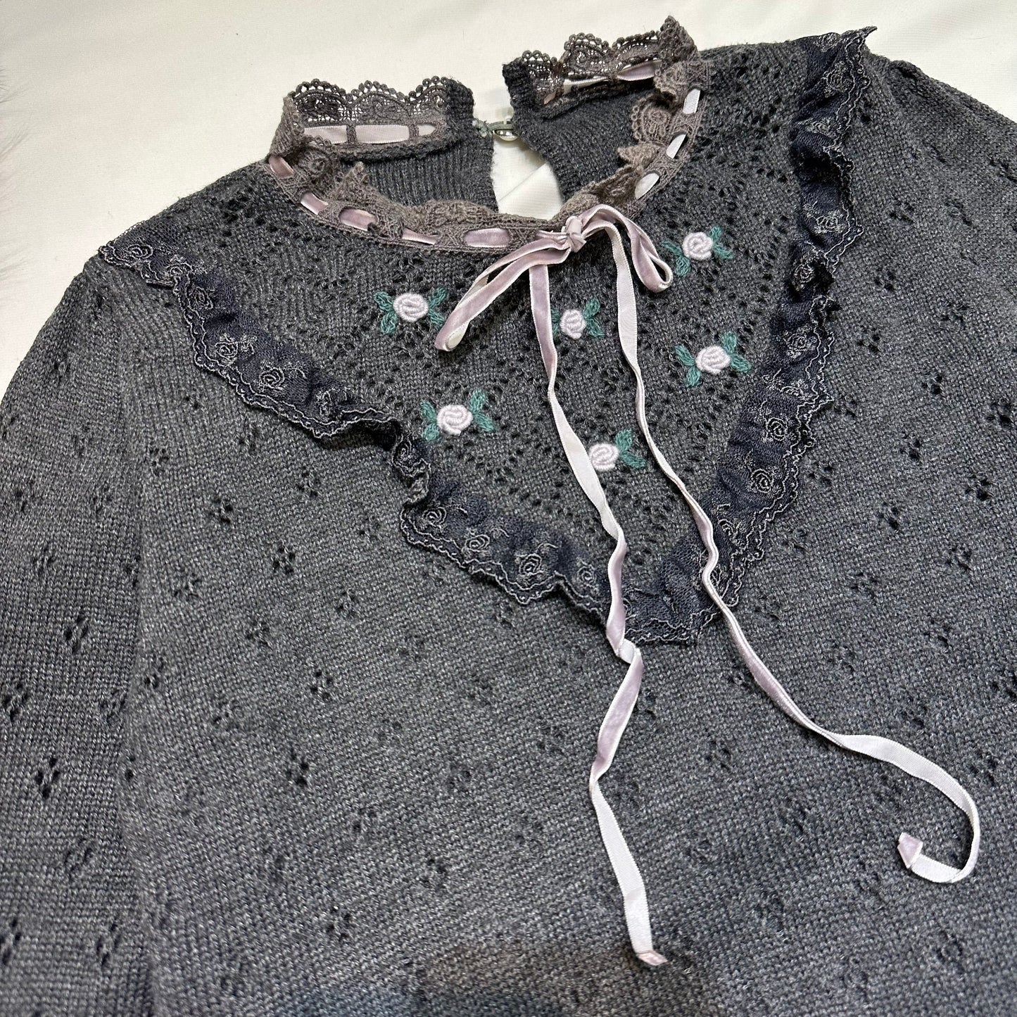Axes Femme Tie-Neck Open Knit Sweater
