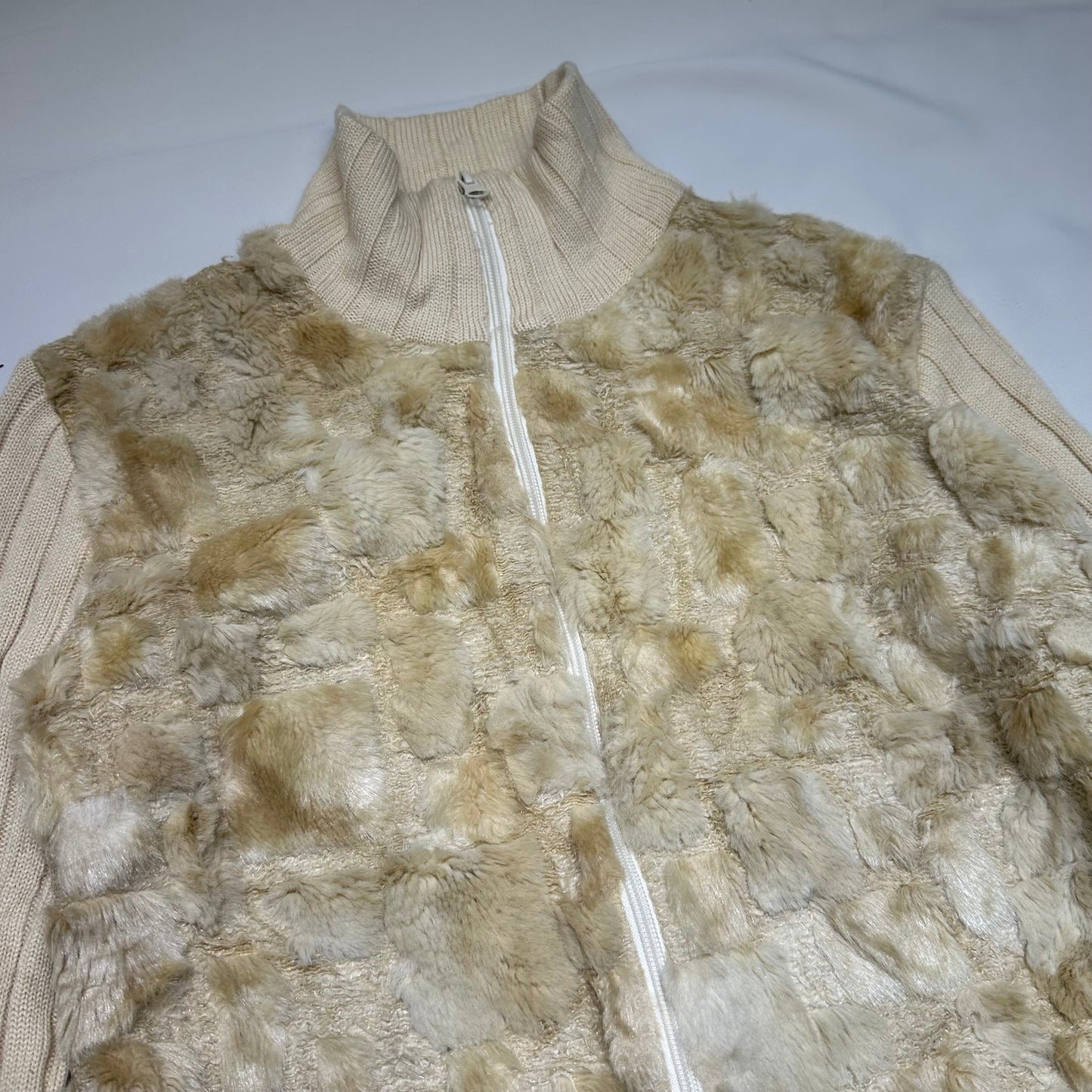 Faux Fur Knit Zip-Up Jacket