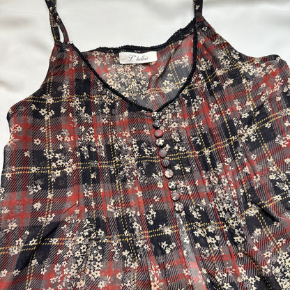 Checked Floral Mesh Camisole