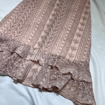 Floral Ruffle Hem Midi Skirt