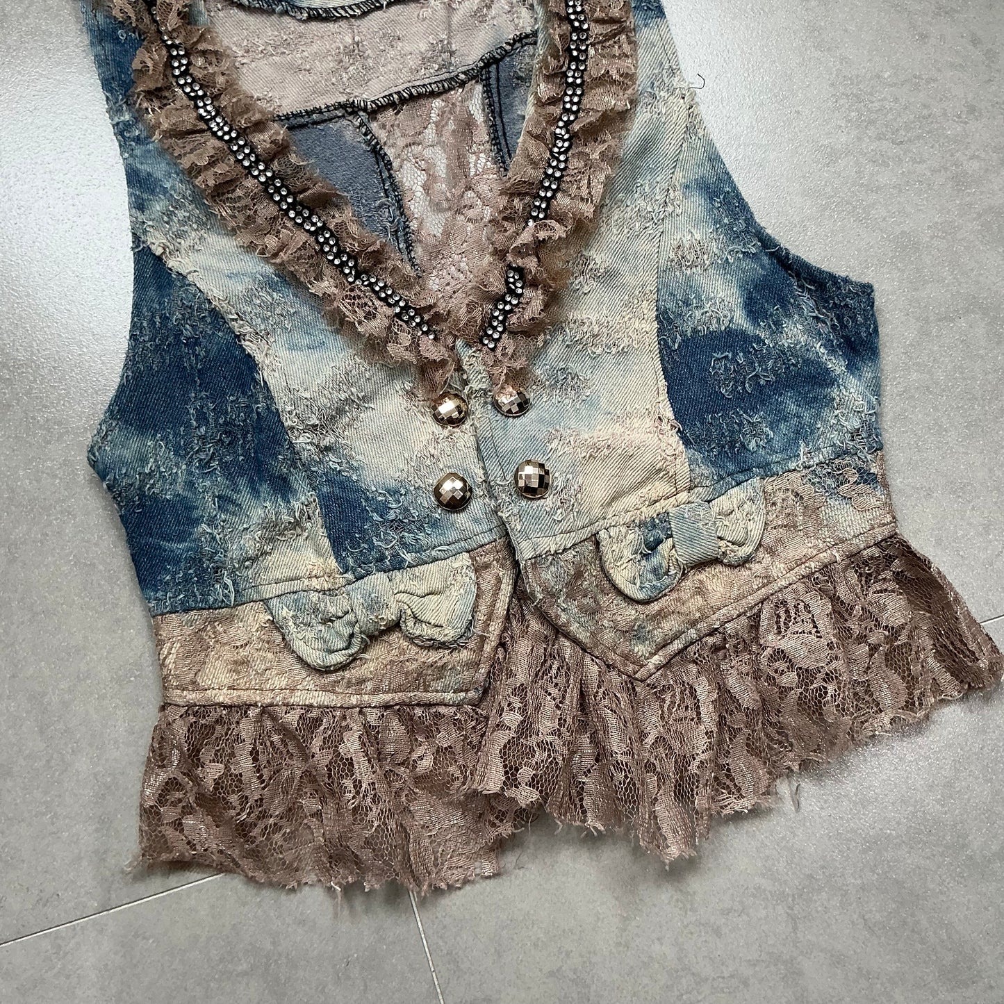 Lace Trim Denim Corset