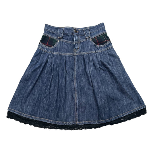 Lace Hem Denim Midi A-line Skirt