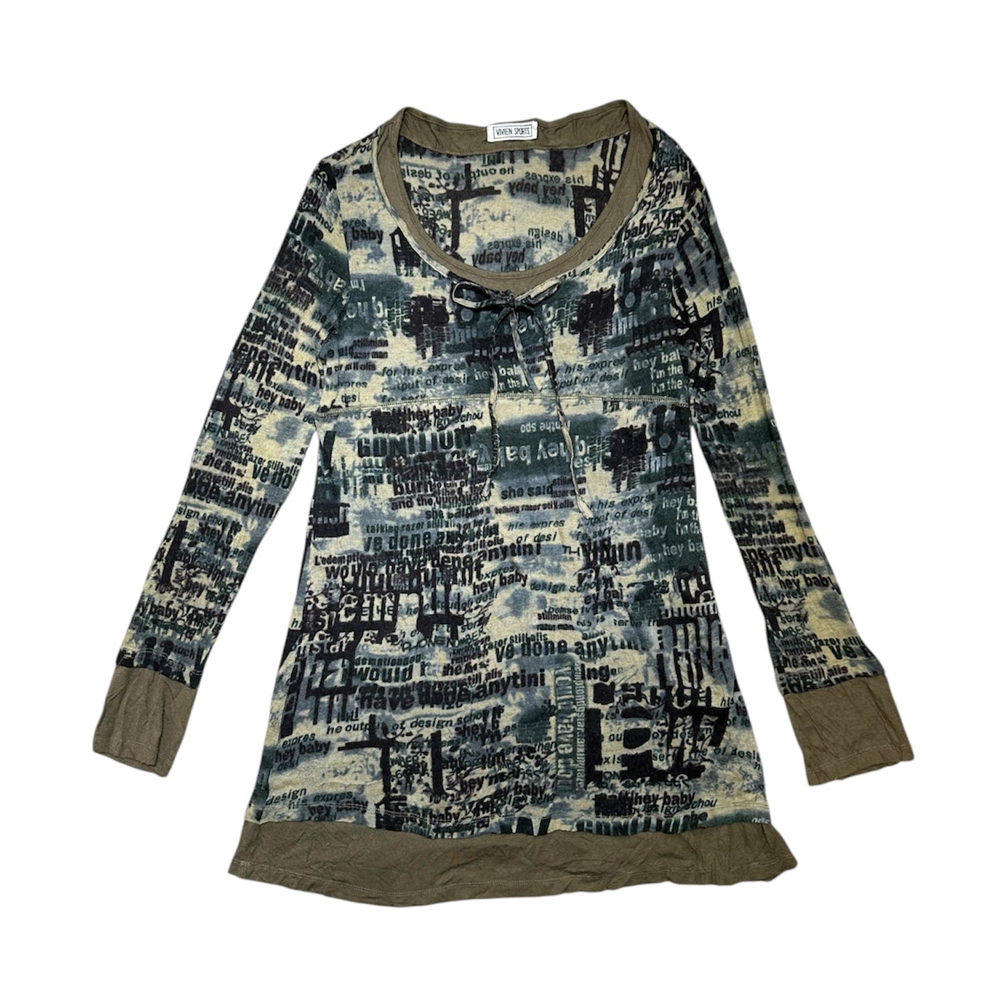Layered Newpaper AOP Long Sleeves Top