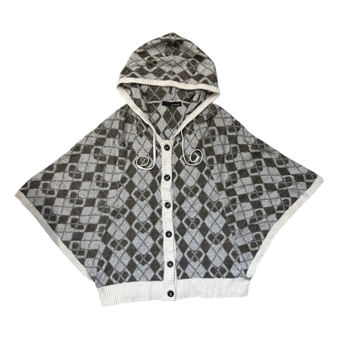 Hooded Argyle Knit Poncho