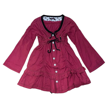 Burgundy Ruffle Hem Buttom Down Dress