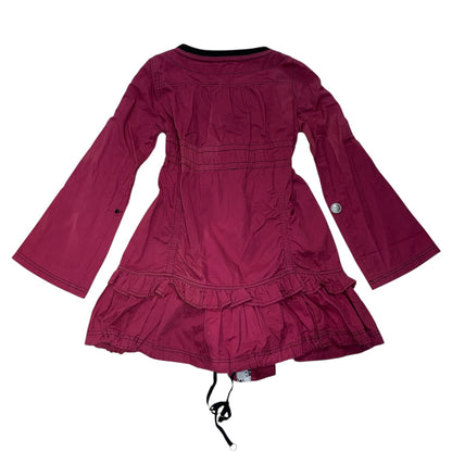 Burgundy Ruffle Hem Buttom Down Dress