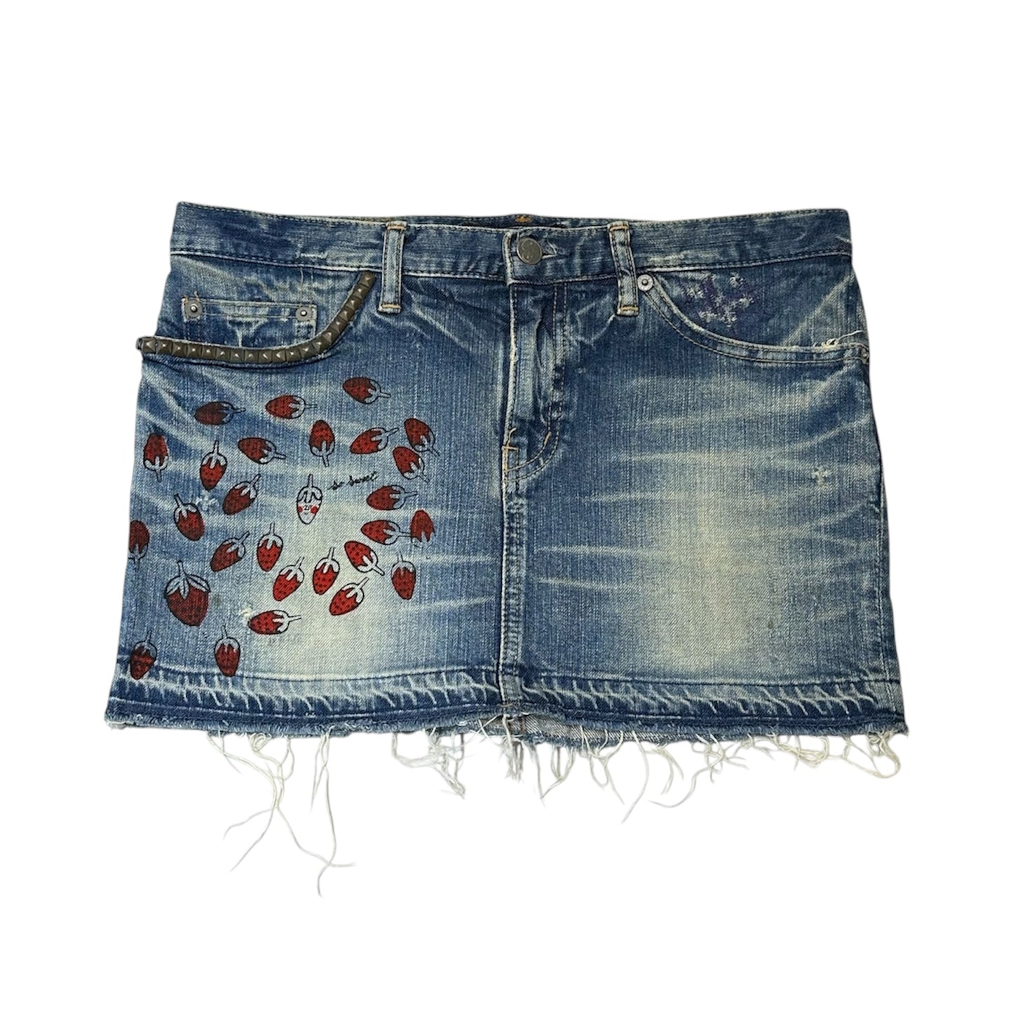 90s Hysteric Glamour x Andy Warhole Strawberry Studded Denim Mini Skirt