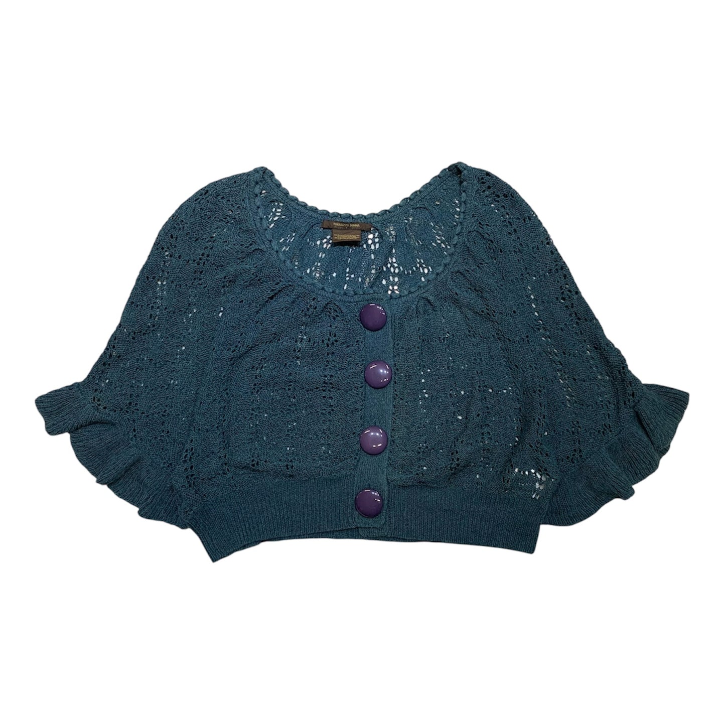 Openwork Knit Puff Sleeves Cardigan