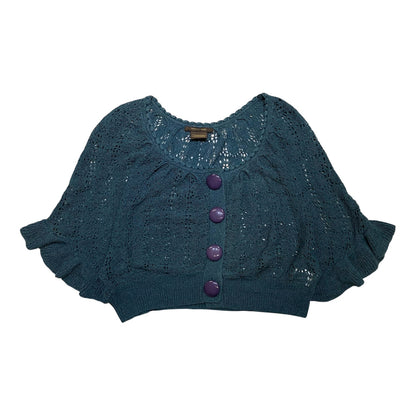 Openwork Knit Puff Sleeves Cardigan