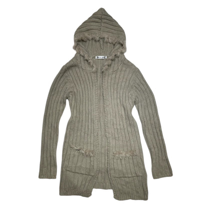 Fur Trim Knit Hooded Cardigan