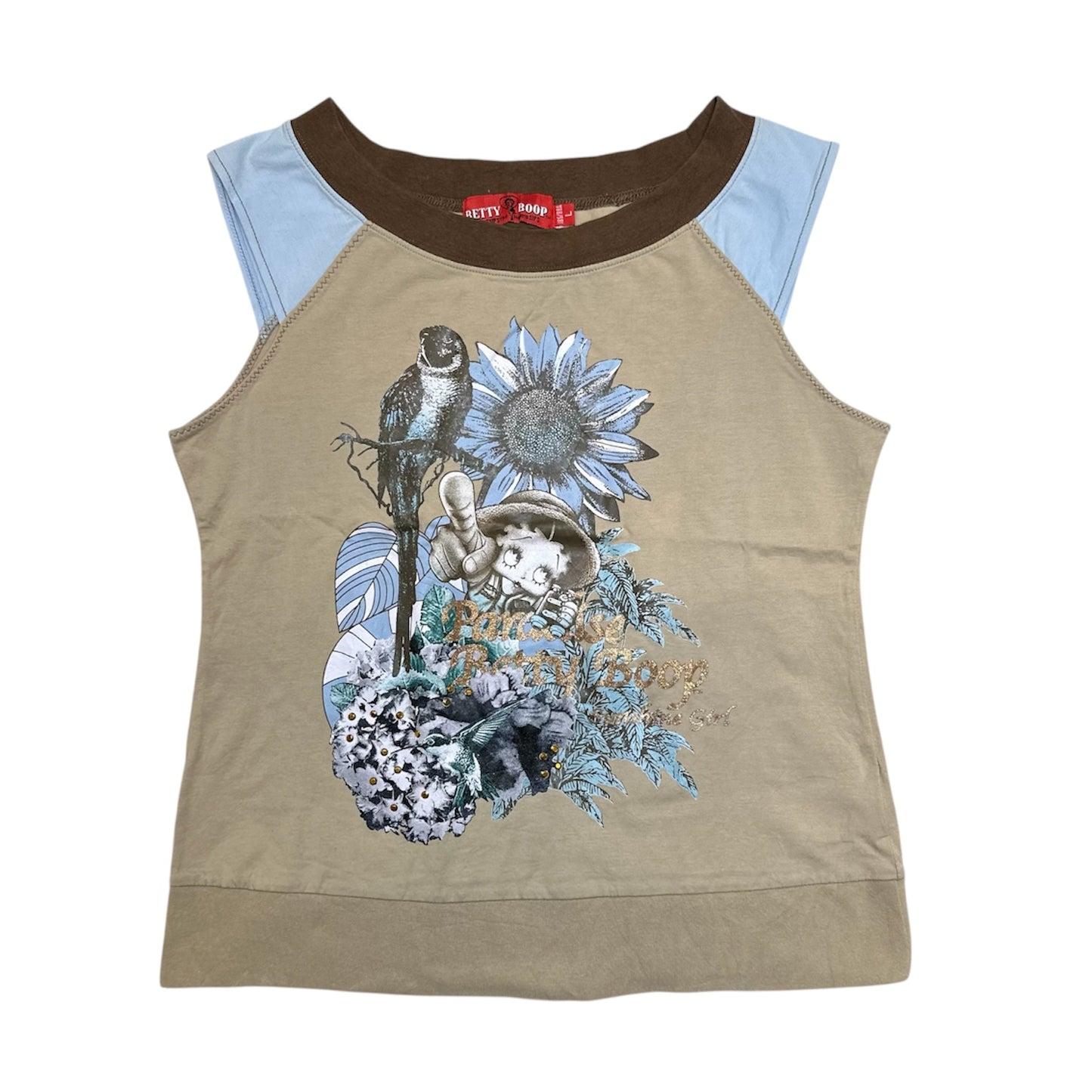 00s Betty Boop ‘Paradise Sunshine Girl’ Sleeveless Raglan Top
