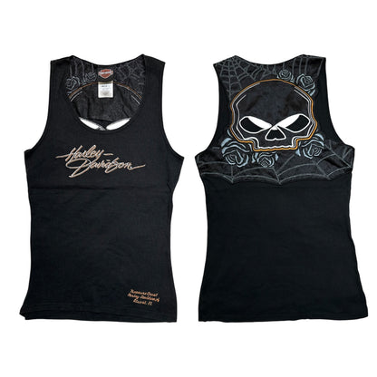 Harley Davidson 2011 Skull & Rose Embroidered Ribbed Tank Top