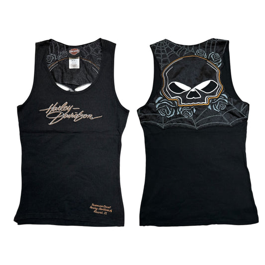 Harley Davidson 2011 Skull & Rose Embroidered Ribbed Tank Top