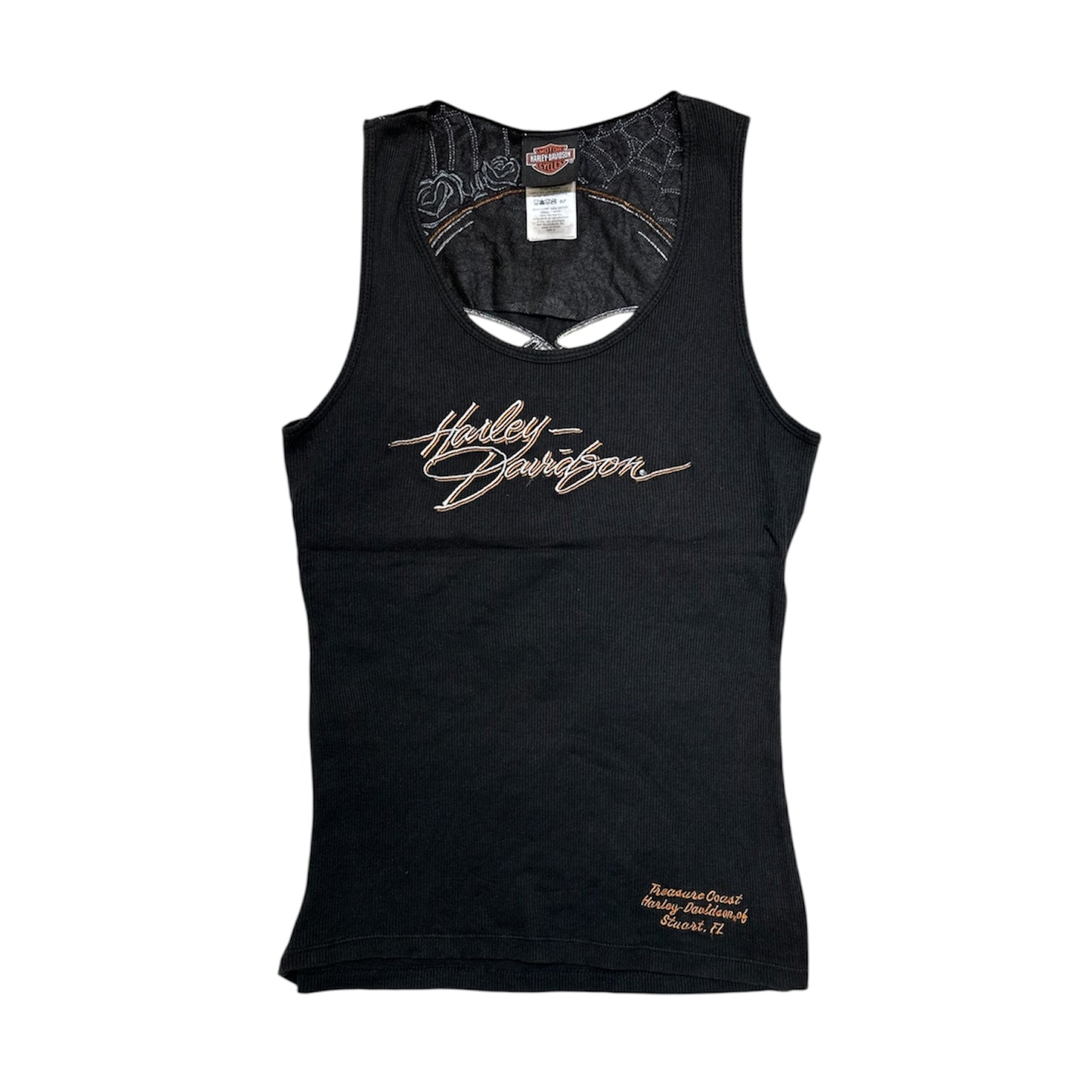 Harley Davidson 2011 Skull & Rose Embroidered Ribbed Tank Top