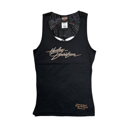 Harley Davidson 2011 Skull & Rose Embroidered Ribbed Tank Top