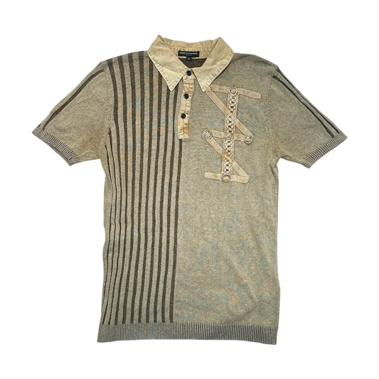 Asymmetric Buckle Detail Knit Polo Shirt