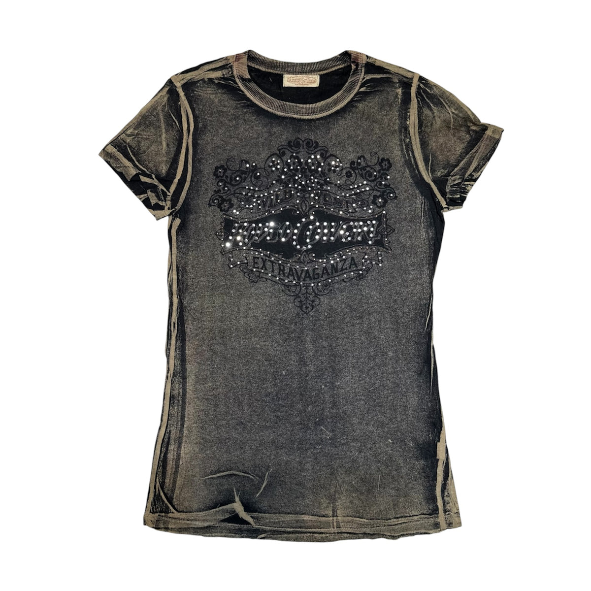 Acid Wash Rhinestone Graphic Short Sleeve Tee