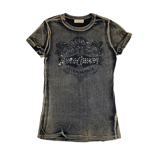 Acid Wash Rhinestone Graphic Short Sleeve Tee