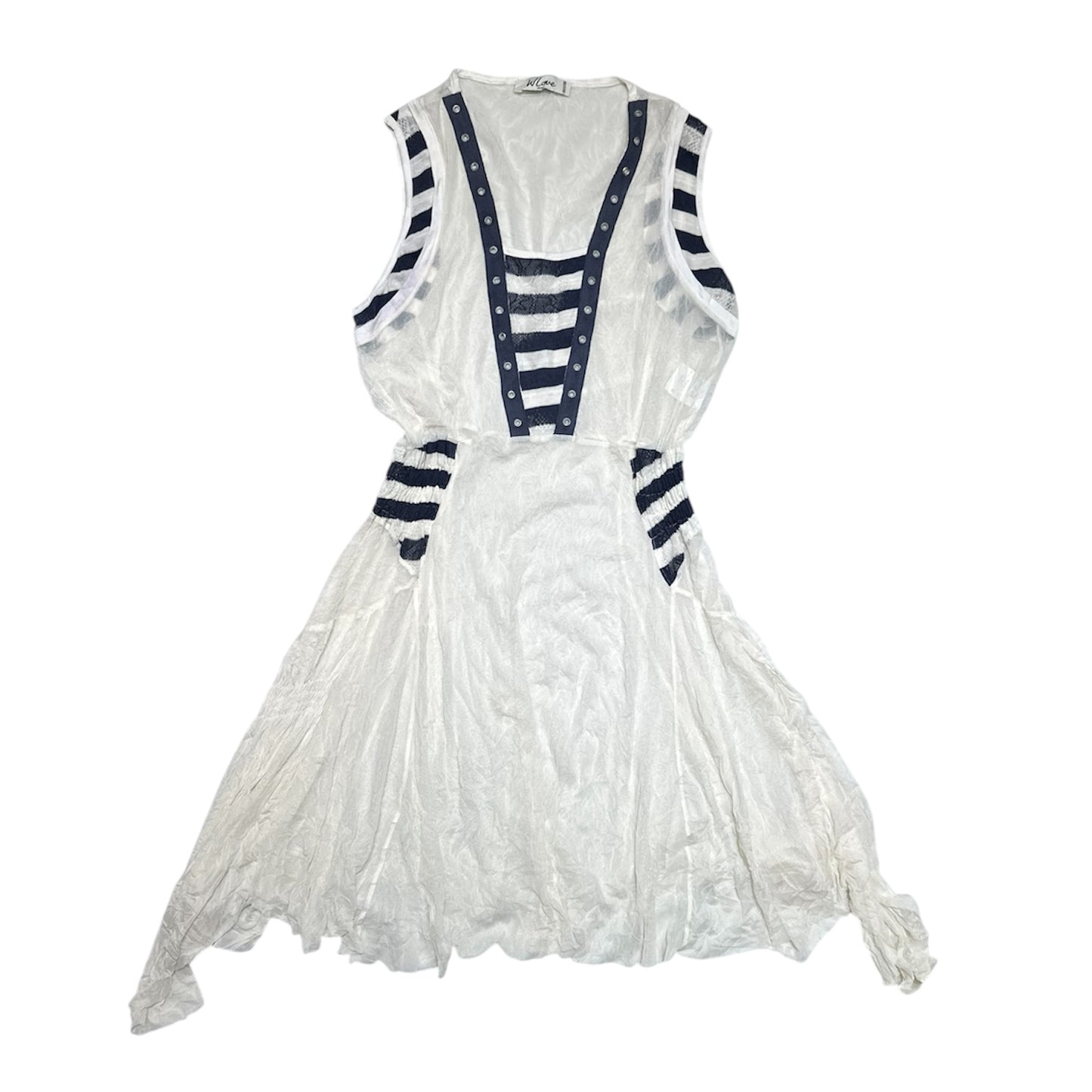 Striped Panel Eyelet Detail Asymmetrical Hem Dress