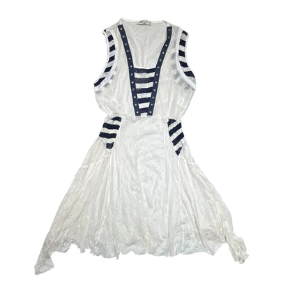 Striped Panel Eyelet Detail Asymmetrical Hem Dress