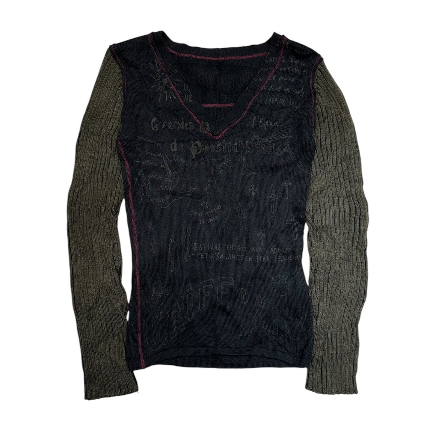 Contrast Sleeve Graphic Knit Top