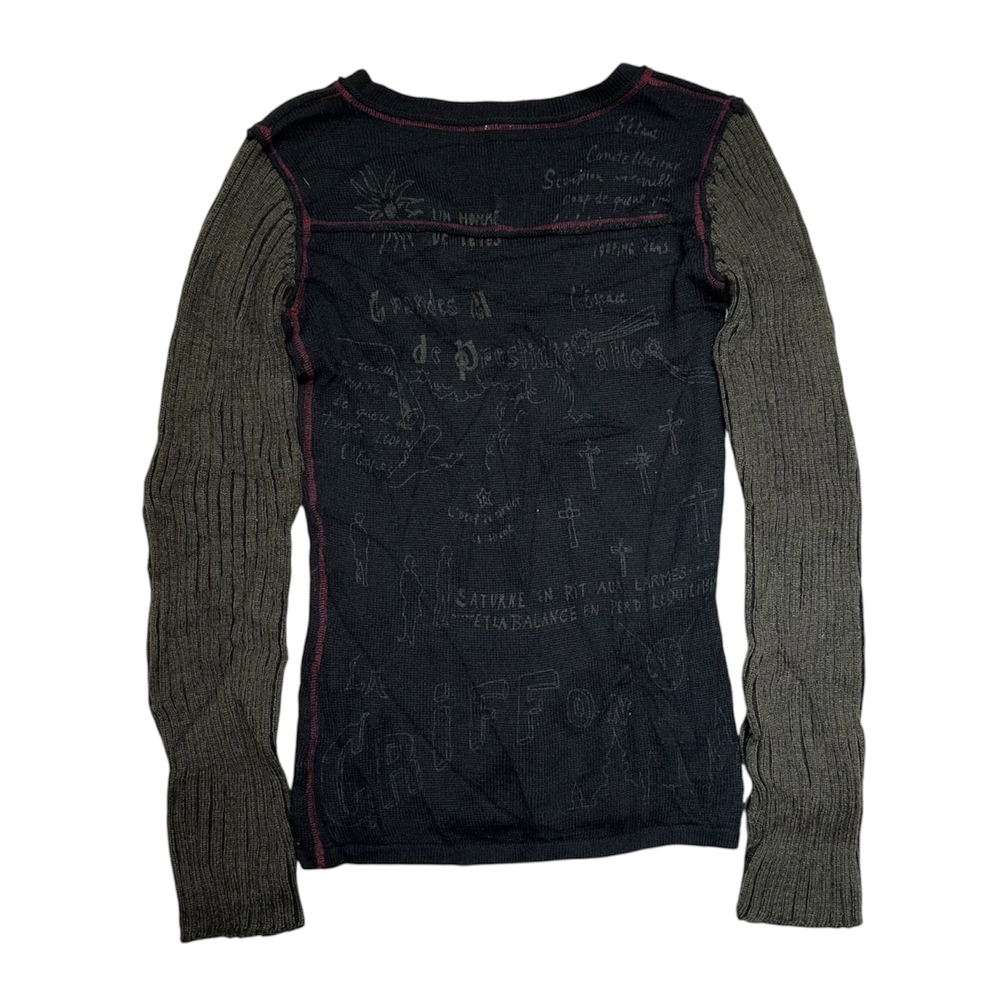 Contrast Sleeve Graphic Knit Top