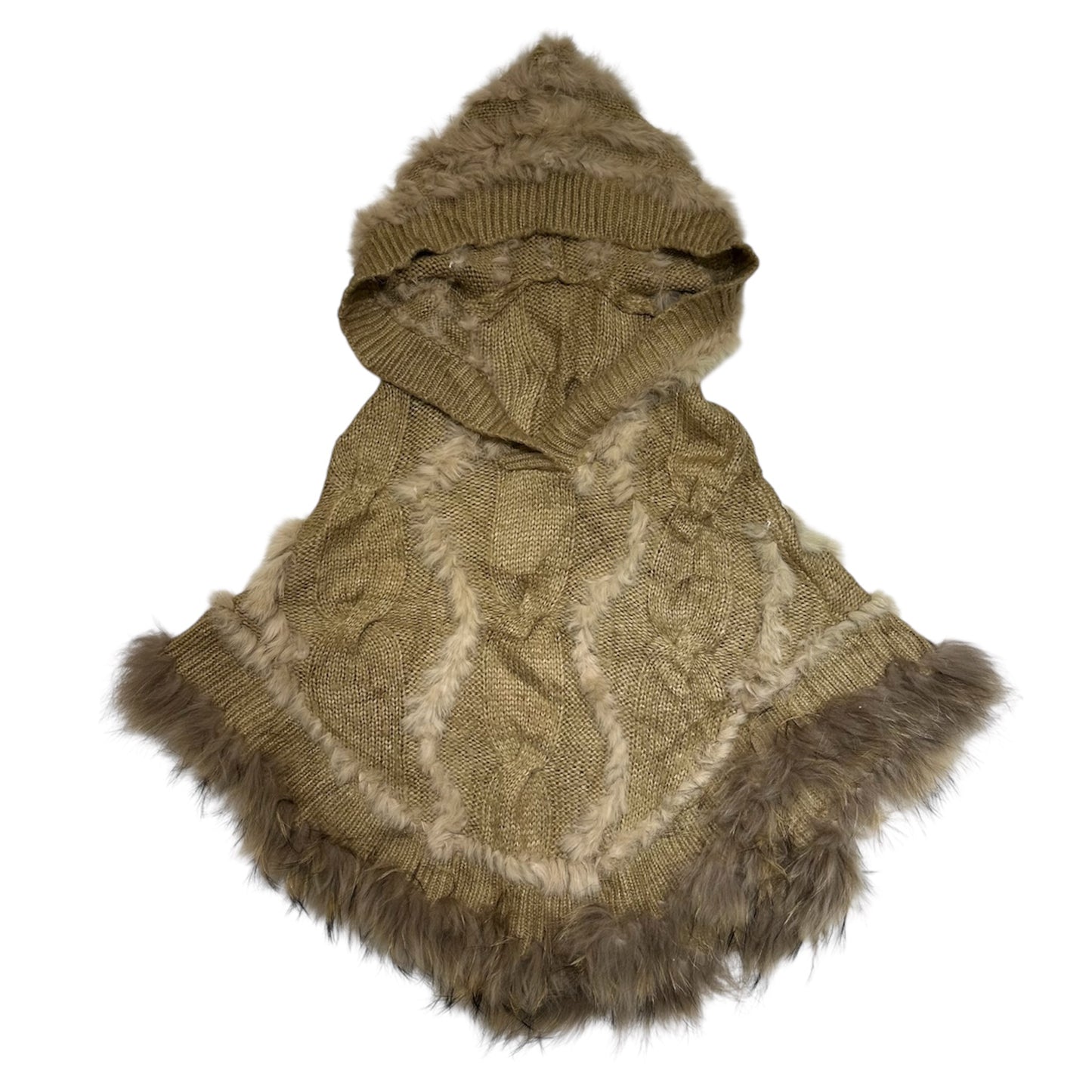 Fur Trim Hooded Knit Cloak