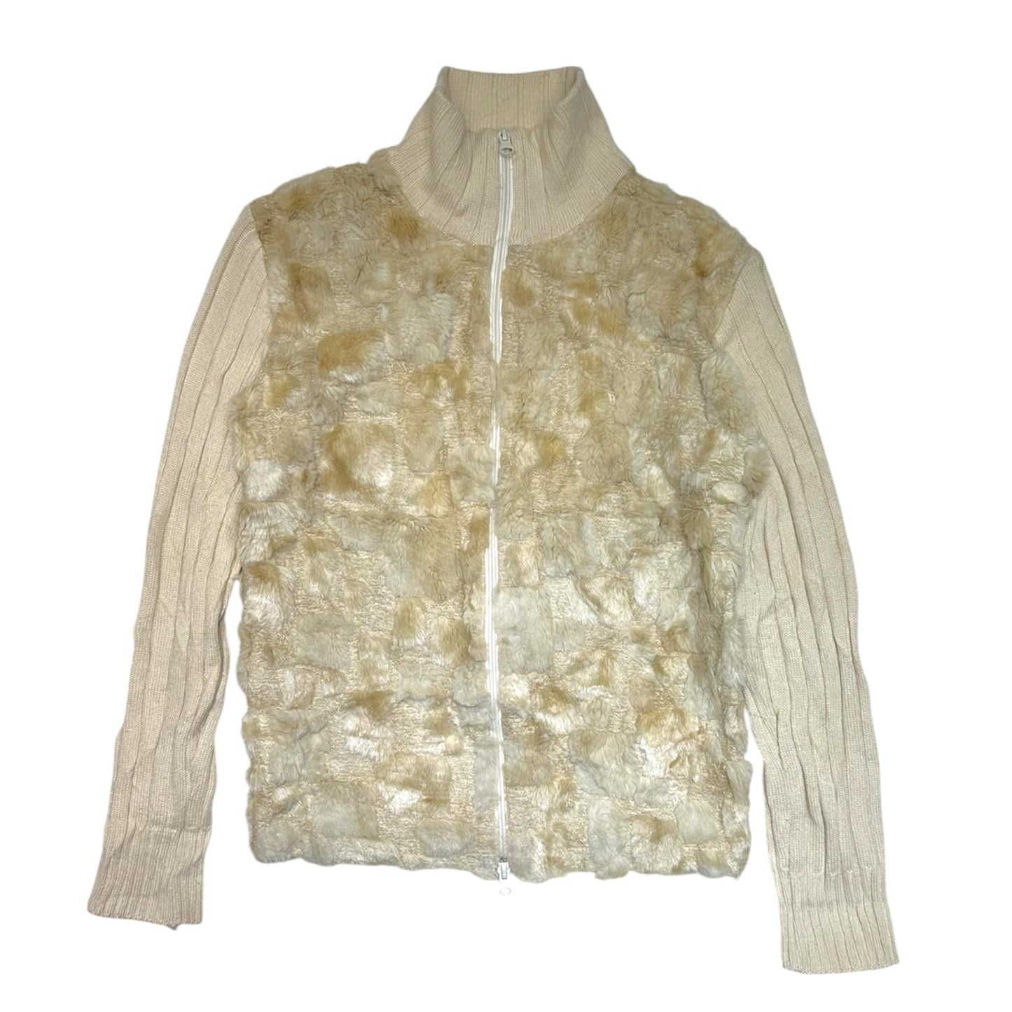 Faux Fur Knit Zip-Up Jacket