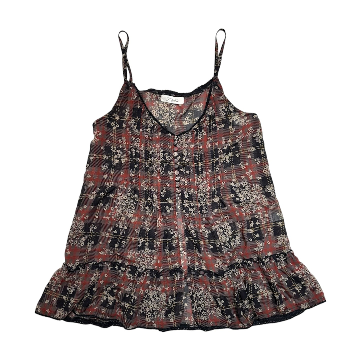 Checked Floral Mesh Camisole