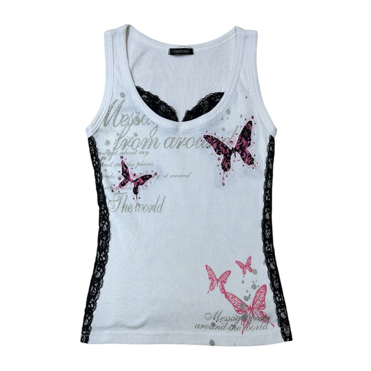 Lace Trim Butterfly Tank Top