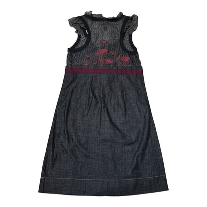 90s Cop.Copine Floral Stitching MIxed Media Denim Dress