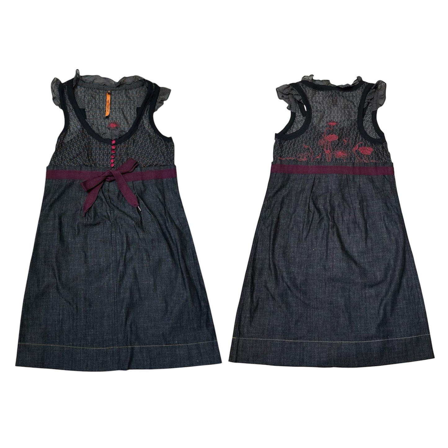 90s Cop.Copine Floral Stitching MIxed Media Denim Dress