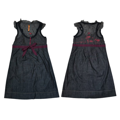 90s Cop.Copine Floral Stitching MIxed Media Denim Dress
