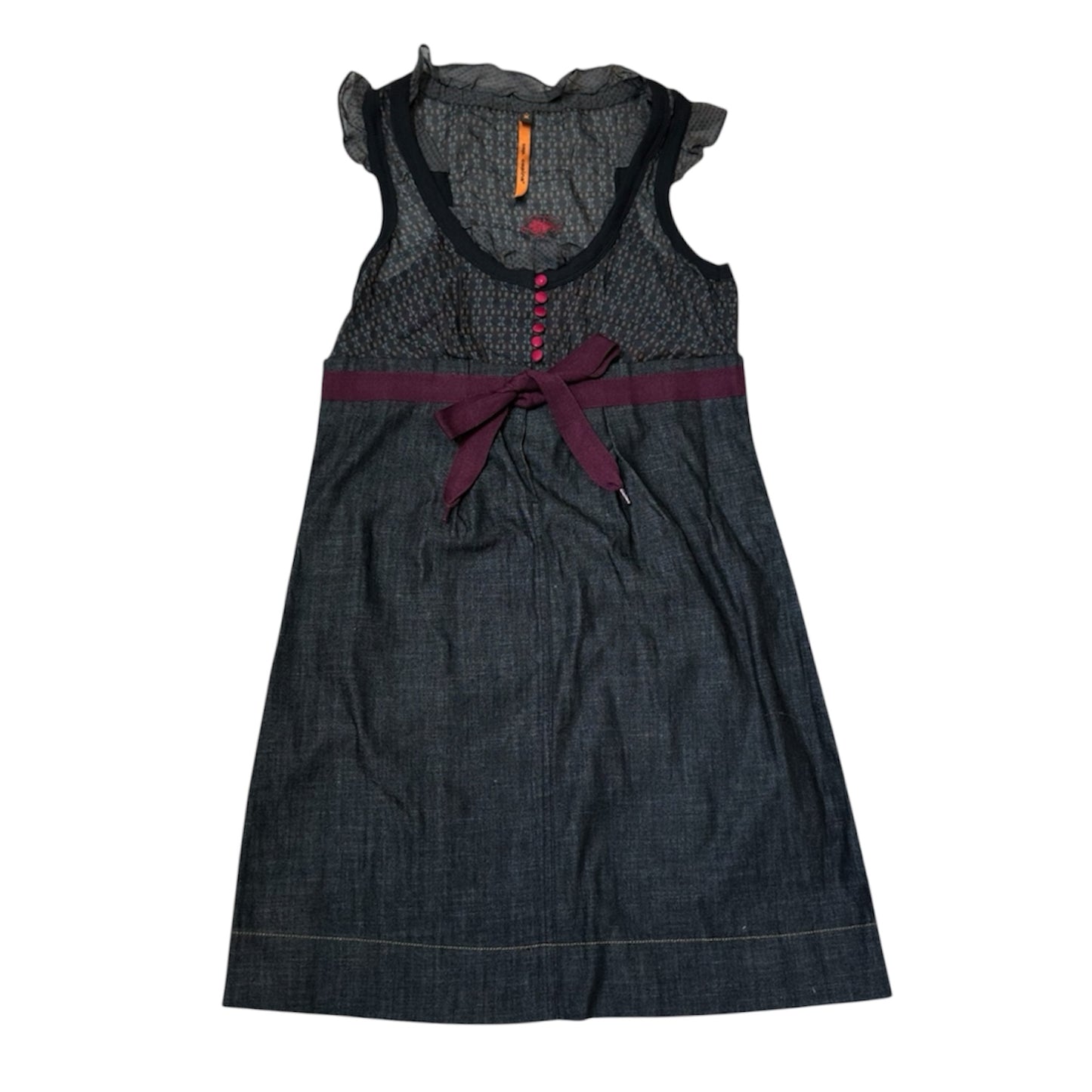 90s Cop.Copine Floral Stitching MIxed Media Denim Dress