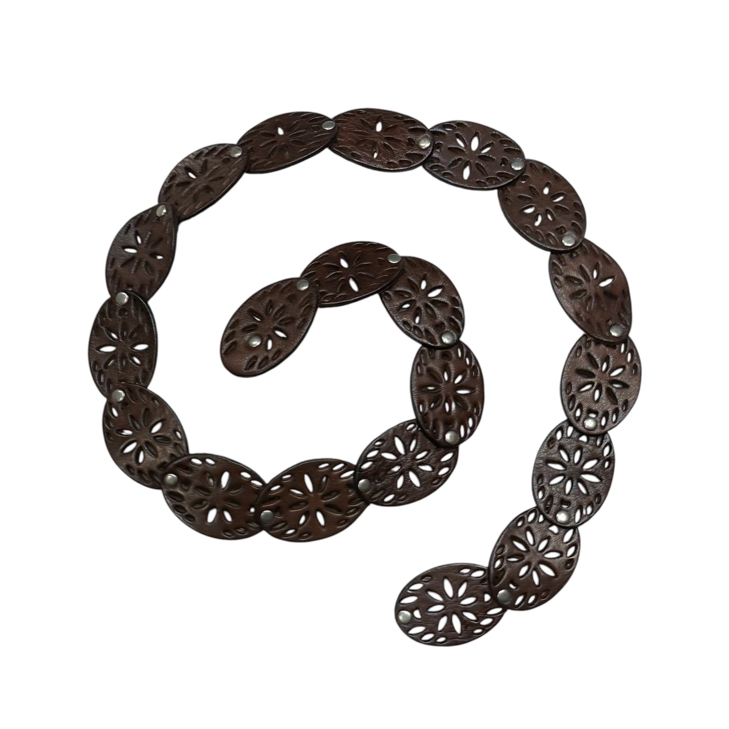 Perforated Floral Leather Link Belt