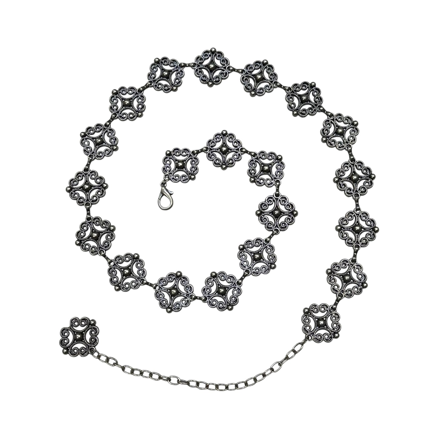 Antique Silver Filigree Floral Chain Belt