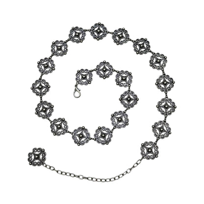 Antique Silver Filigree Floral Chain Belt