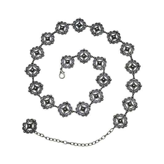 Antique Silver Filigree Floral Chain Belt