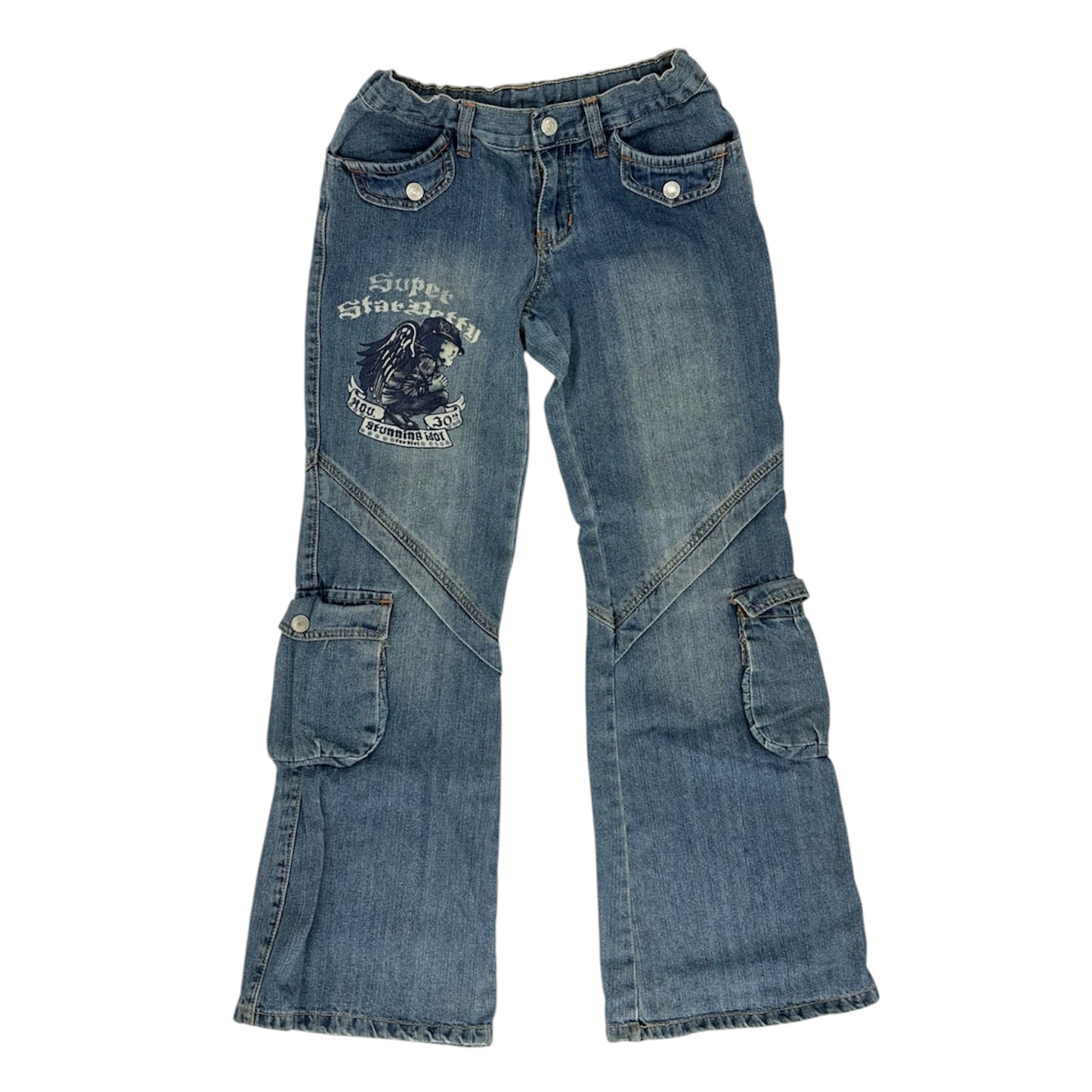 2000s Betty Boop Angel Cargo Flare Denim Jeans