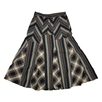 Patcheork Plaid Flare Midi Skirt