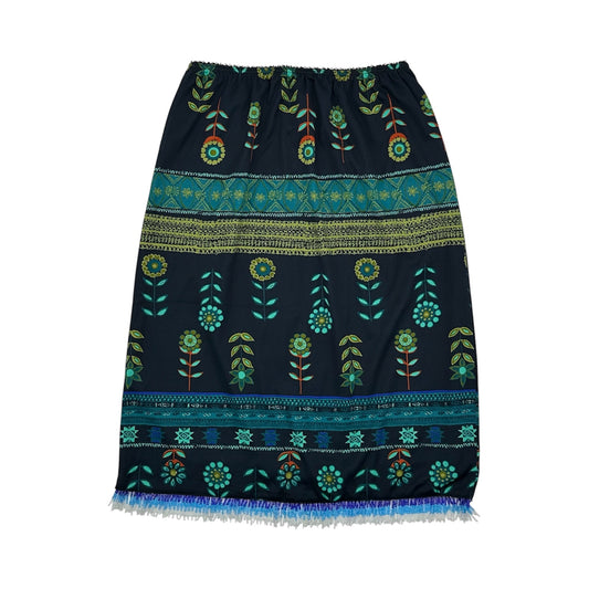 Boho Floral Beaded Fringe Hem Midi Skirt