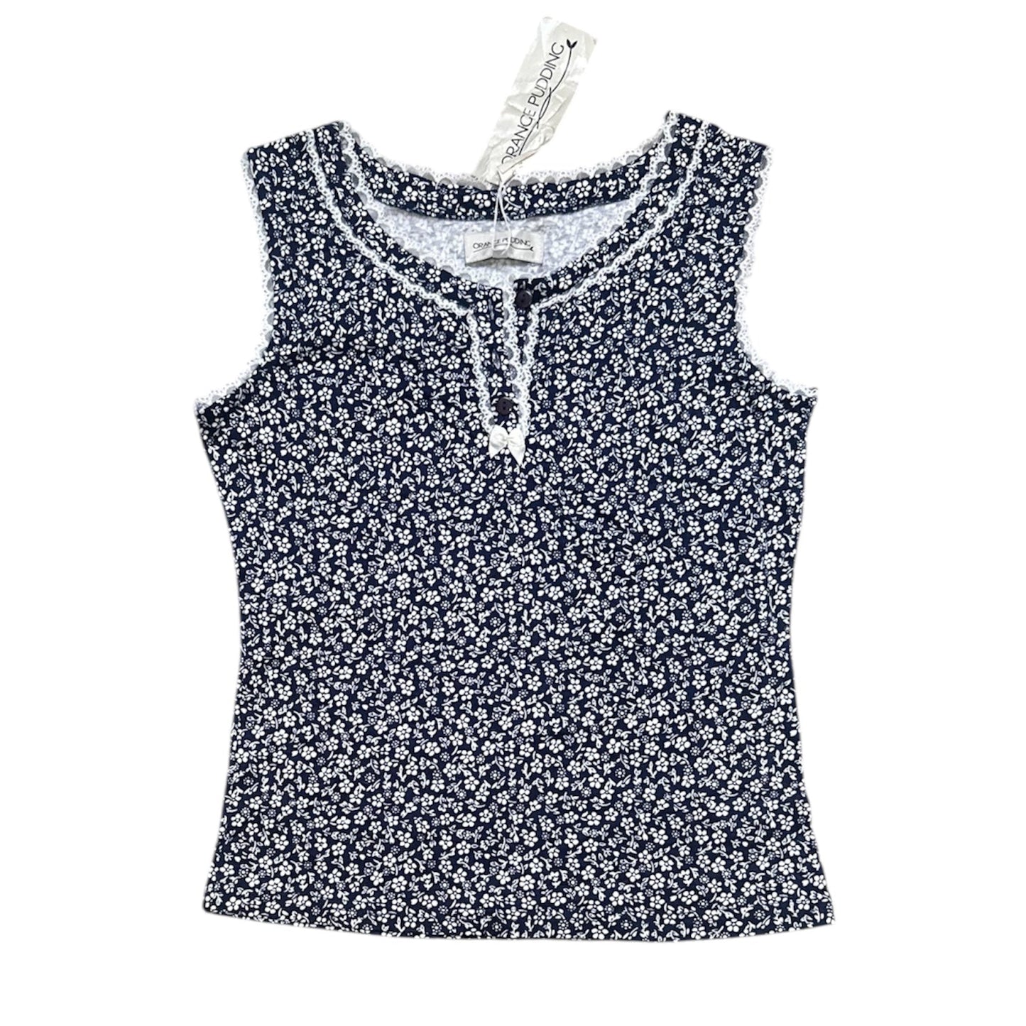 Lace Trim Button Up Floral Vest