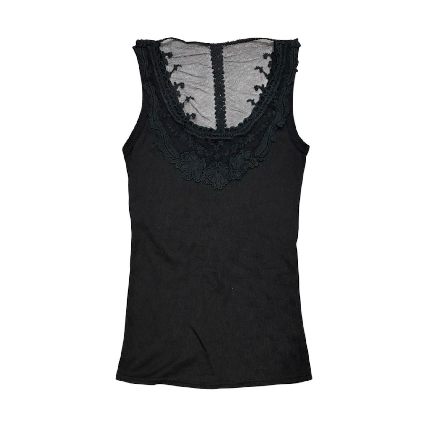 Floral Trim Tank Top with Back Sheer Lace