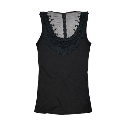 Floral Trim Tank Top with Back Sheer Lace