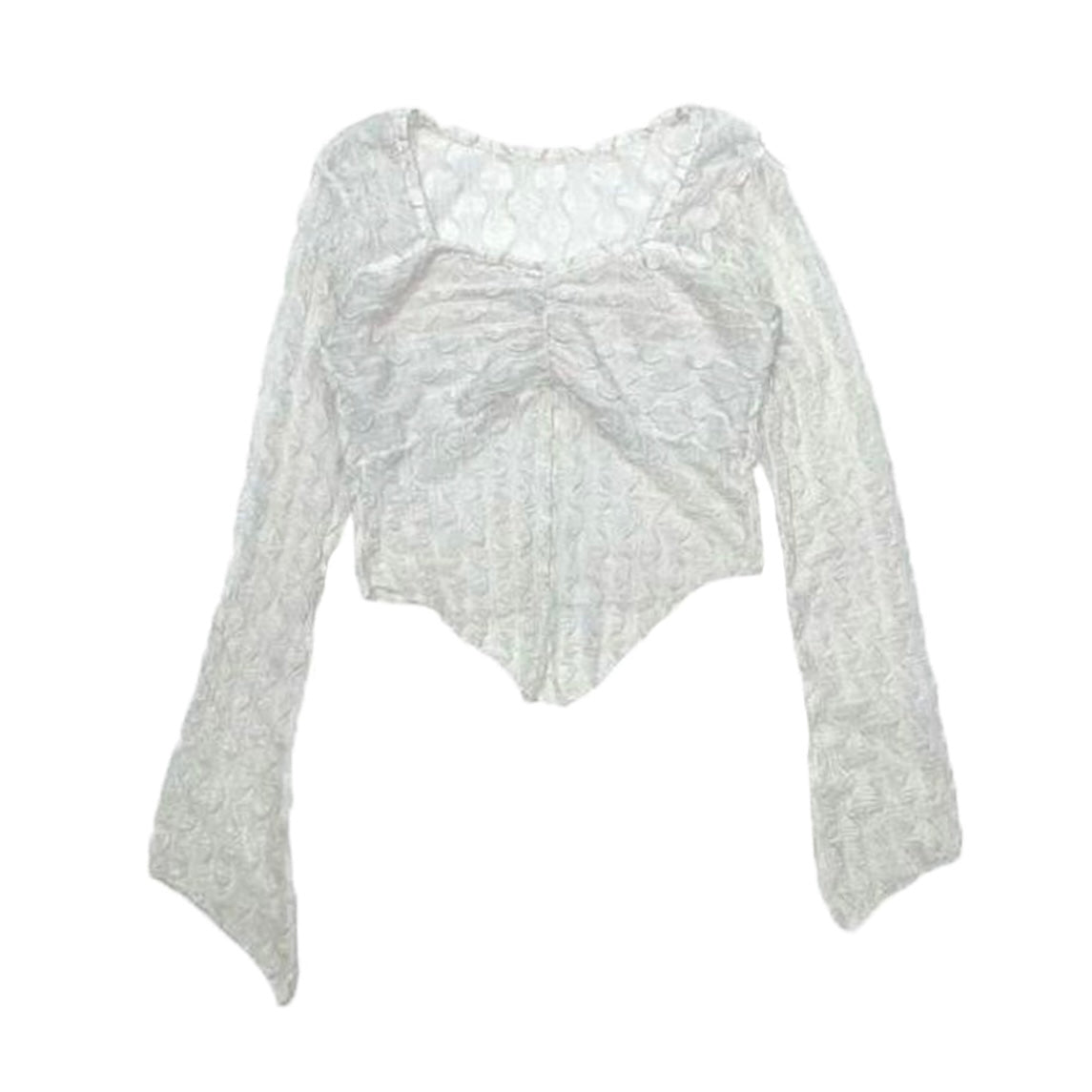 Square Neck Mesh Pattern  Long  Sleeve Top